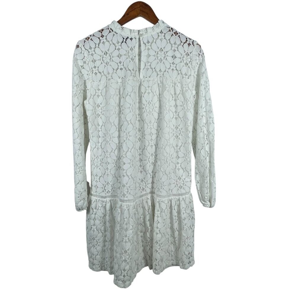 Halogen White Lace Shift Dress Long Sleeve Cotton Blend Size M - Picture 3 of 12